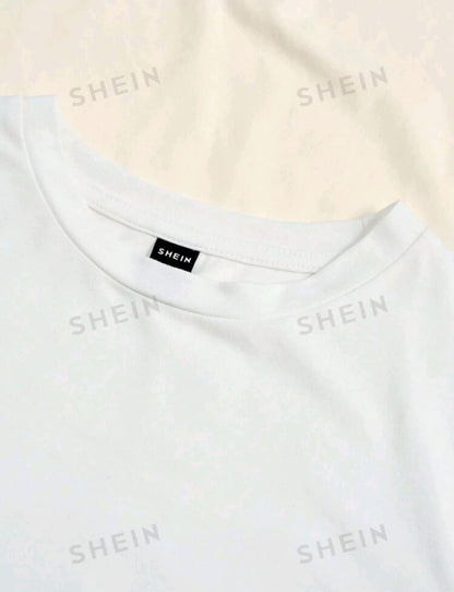 SHEIN EZwear Camiseta de manga corta, ajustada y corta con cuello redondo