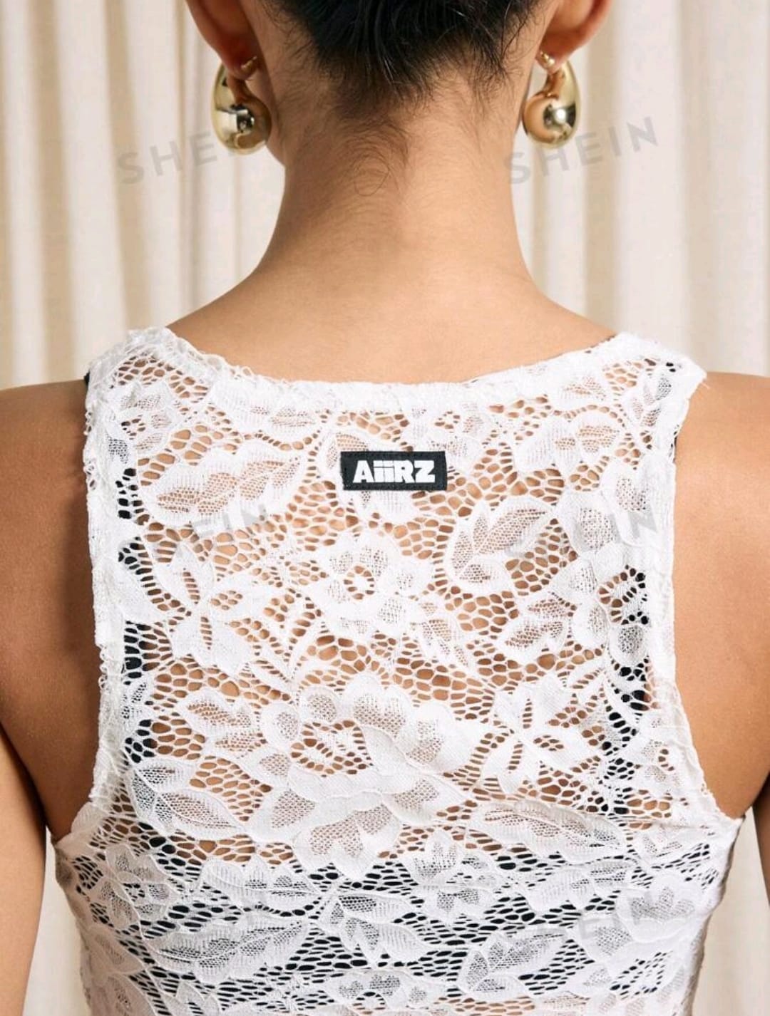 AiiRZ Camiseta de tirantes de escote de barco de encaje