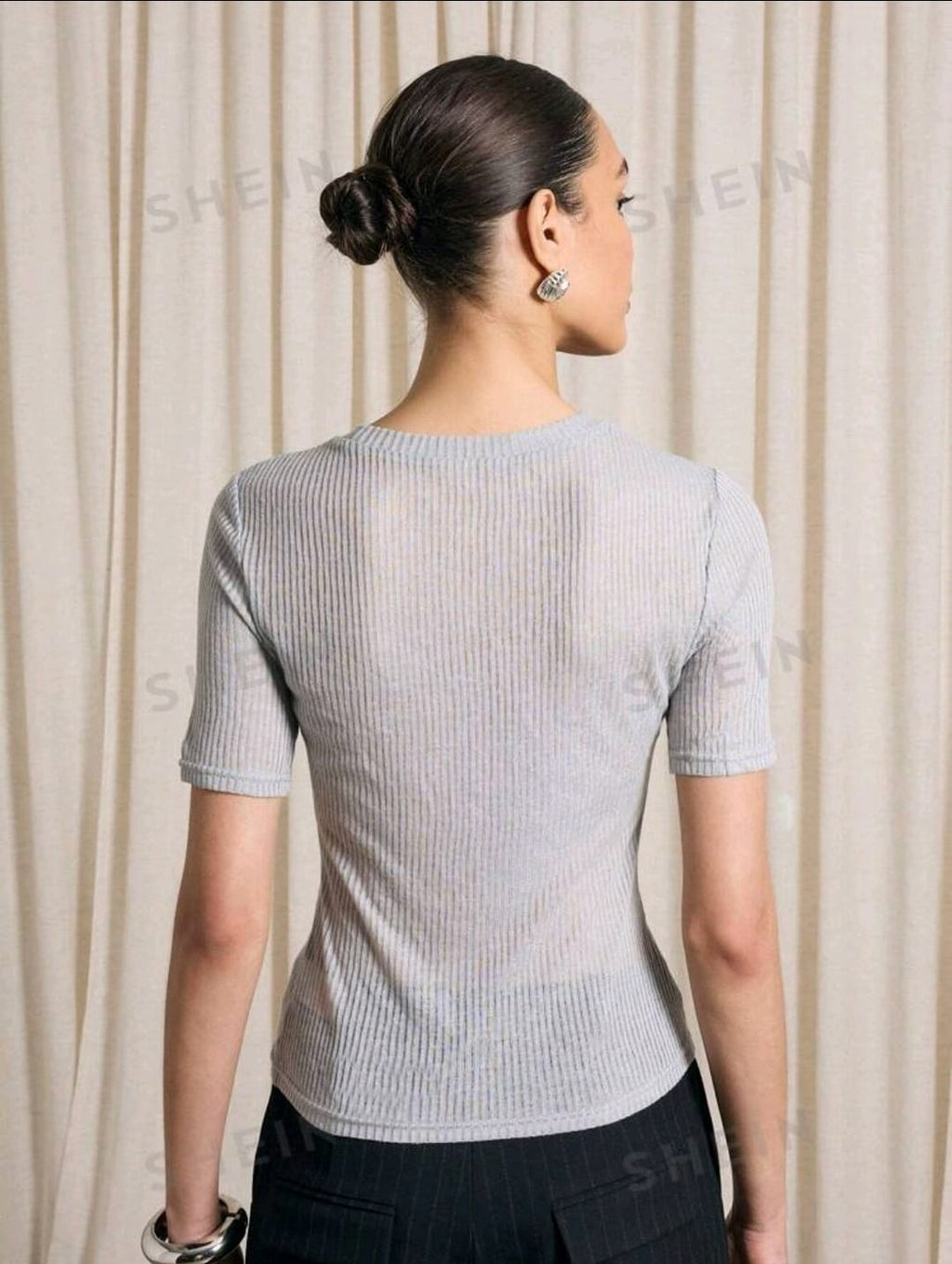 AiiRZ Camiseta ajustada gris jaspeada semitransparente
