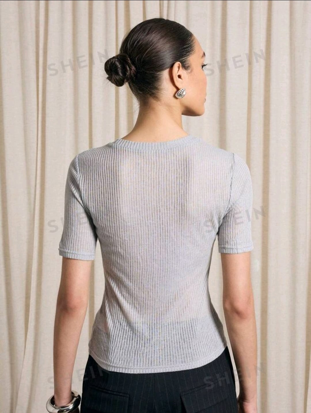 AiiRZ Camiseta ajustada gris jaspeada semitransparente