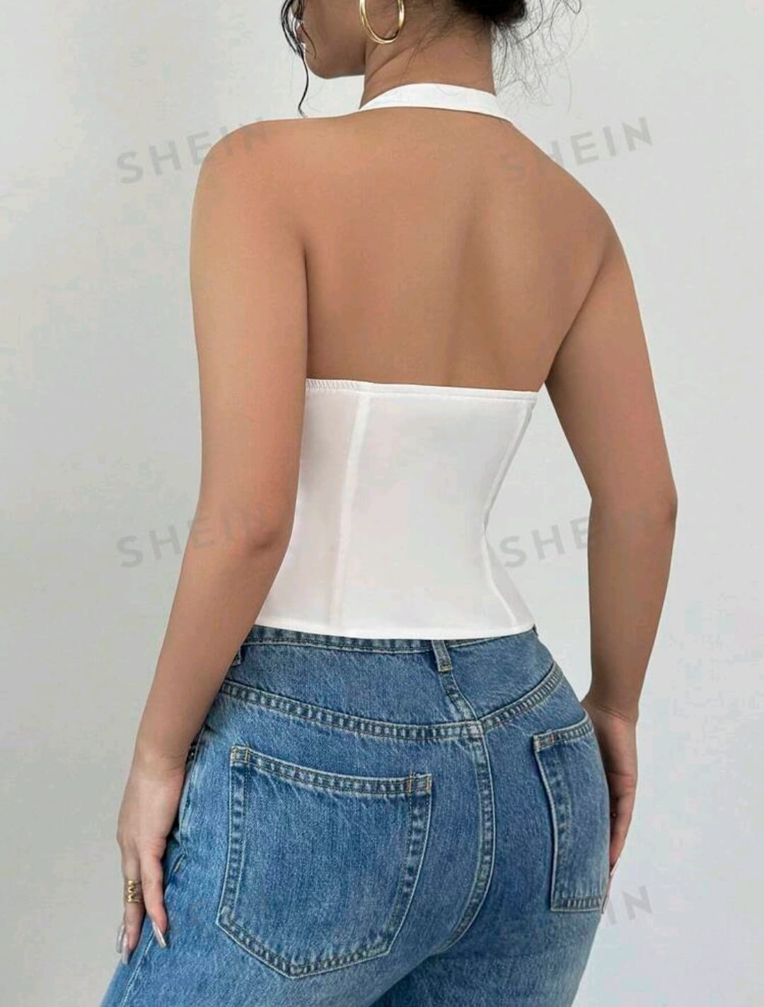 SHEIN Privé Camisa blanca ajustada con cuello de lazo elegante