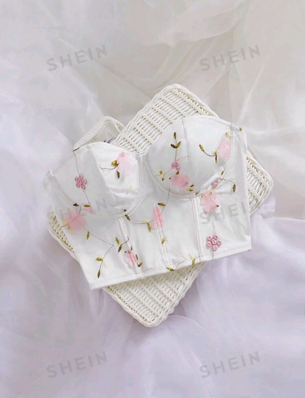 SHEIN Privé Corpiño de mujer elegante y romántico con bordado floral en malla