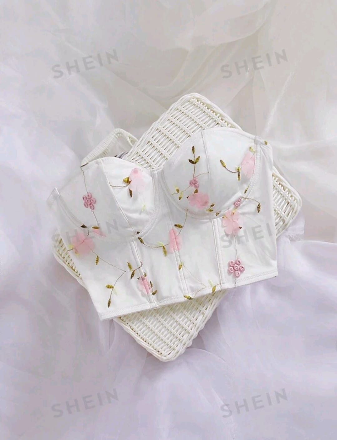 SHEIN Privé Corpiño de mujer elegante y romántico con bordado floral en malla