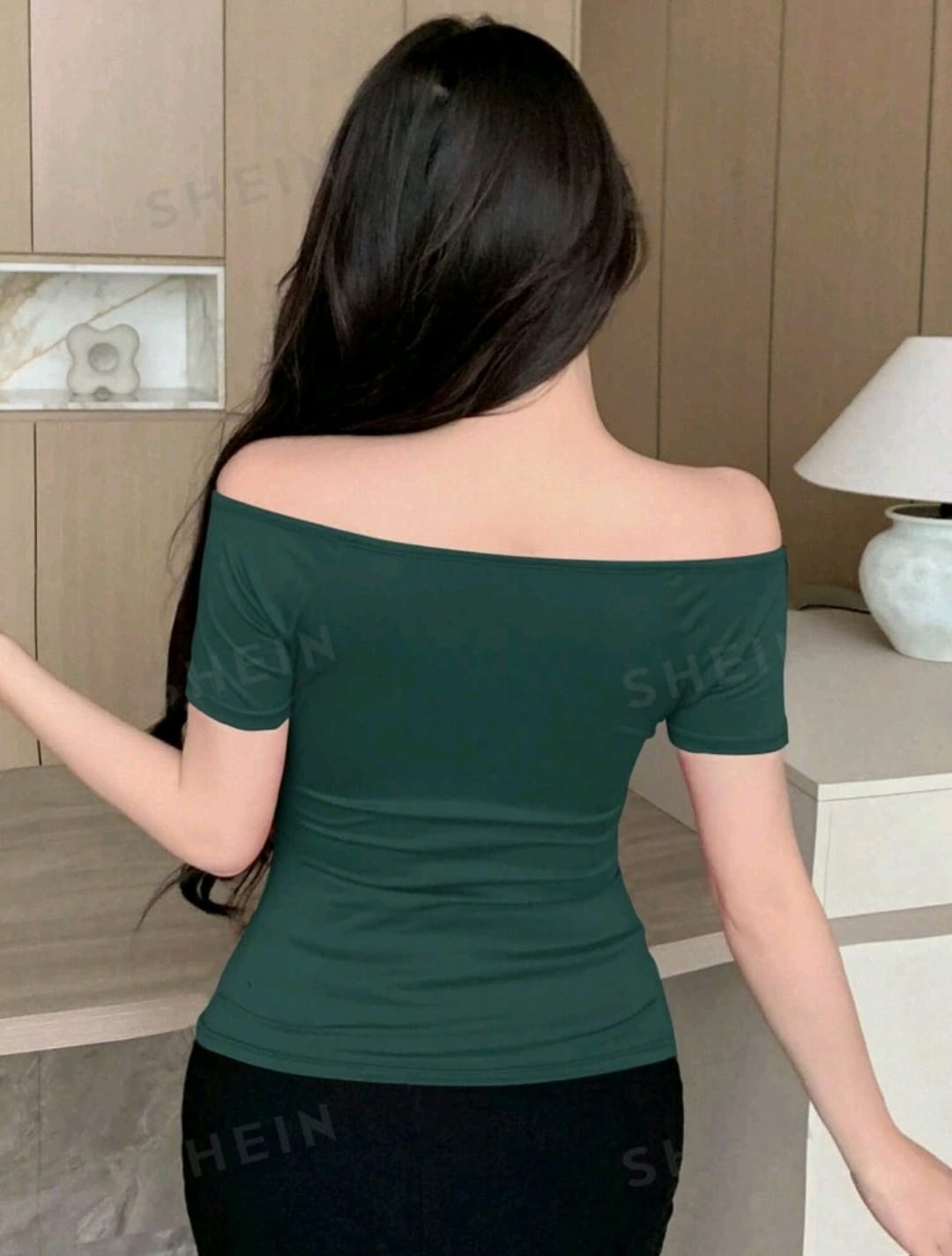 DAZY Camiseta de manga corta con cinturón de unicolor casual para verano