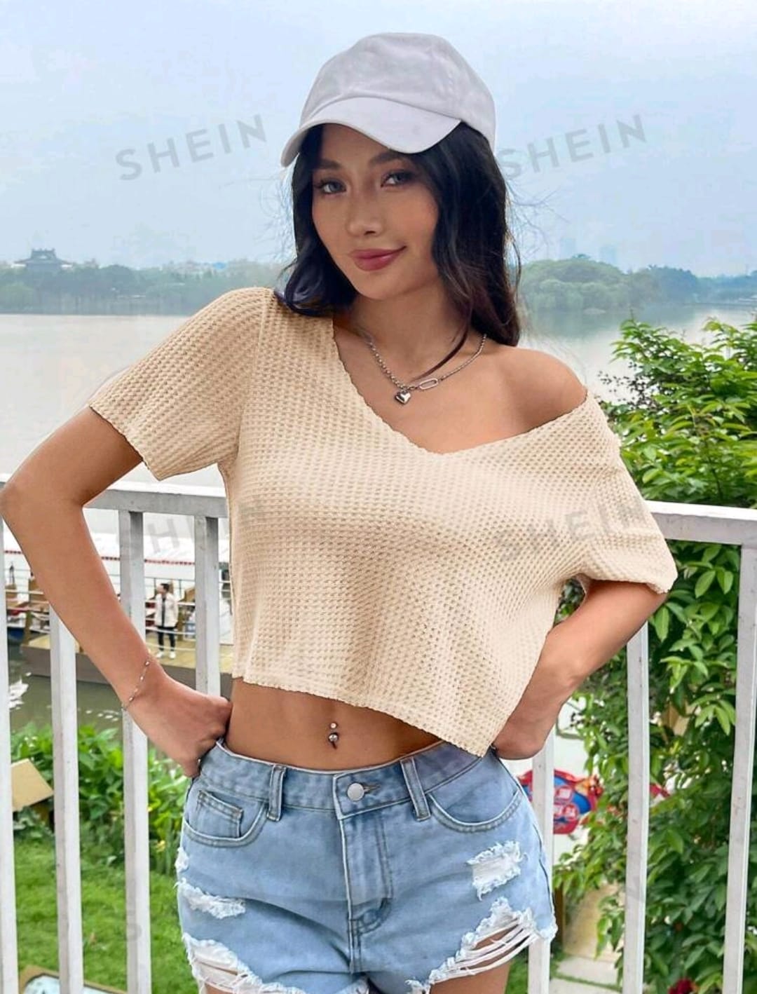 SHEIN EZwear Top corto de punto de gofre