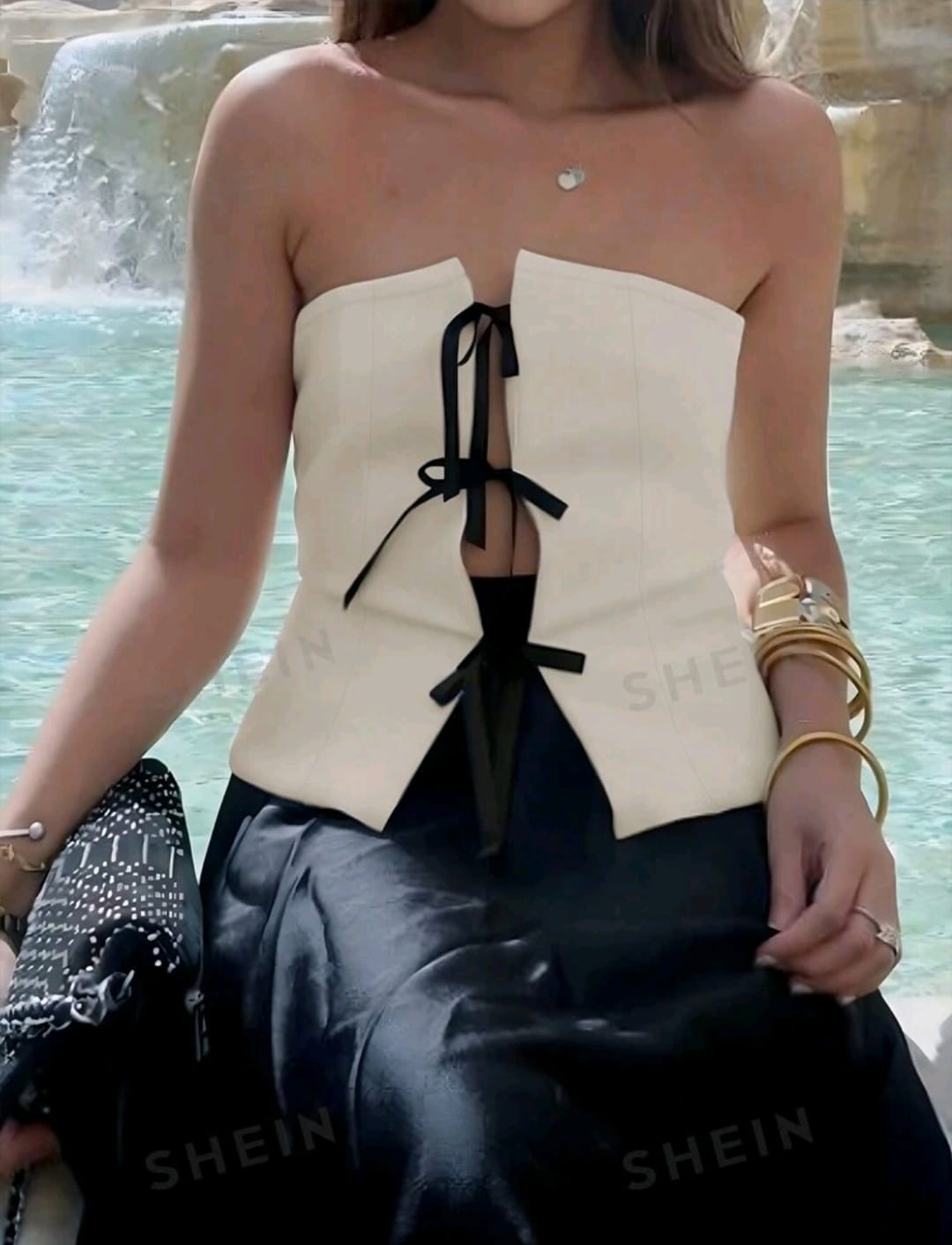 INAWLY Top de tirantes con atadura frontal de color