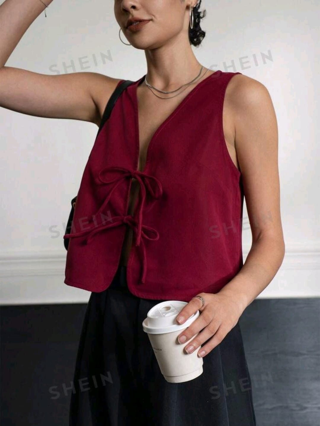 INAWLY Camiseta de tirantes de color liso con cordones delanteros
