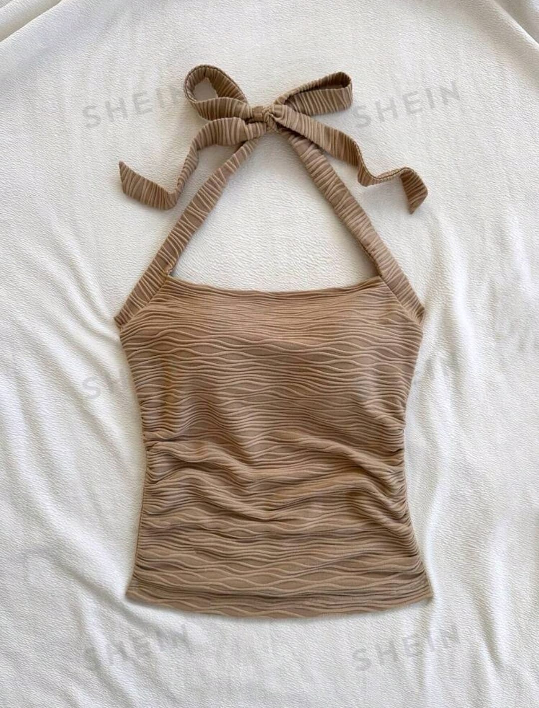 SHEIN WYWH Camiseta de punto ajustada con textura de escote halter