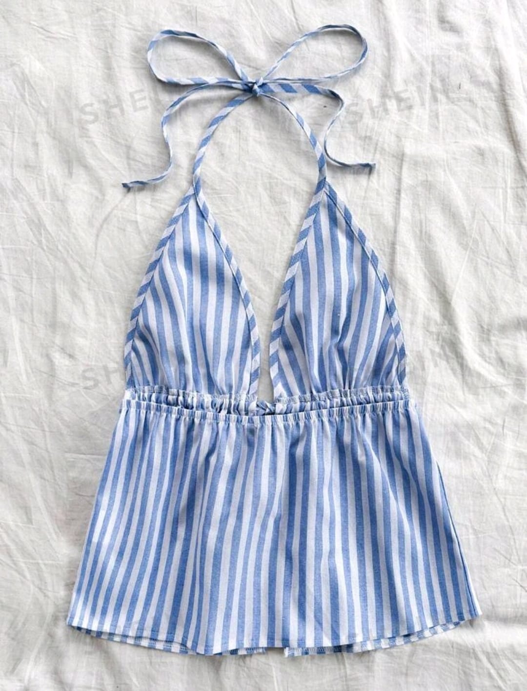 SHEIN WYWH Top de cuello halter de bloque de color a rayas