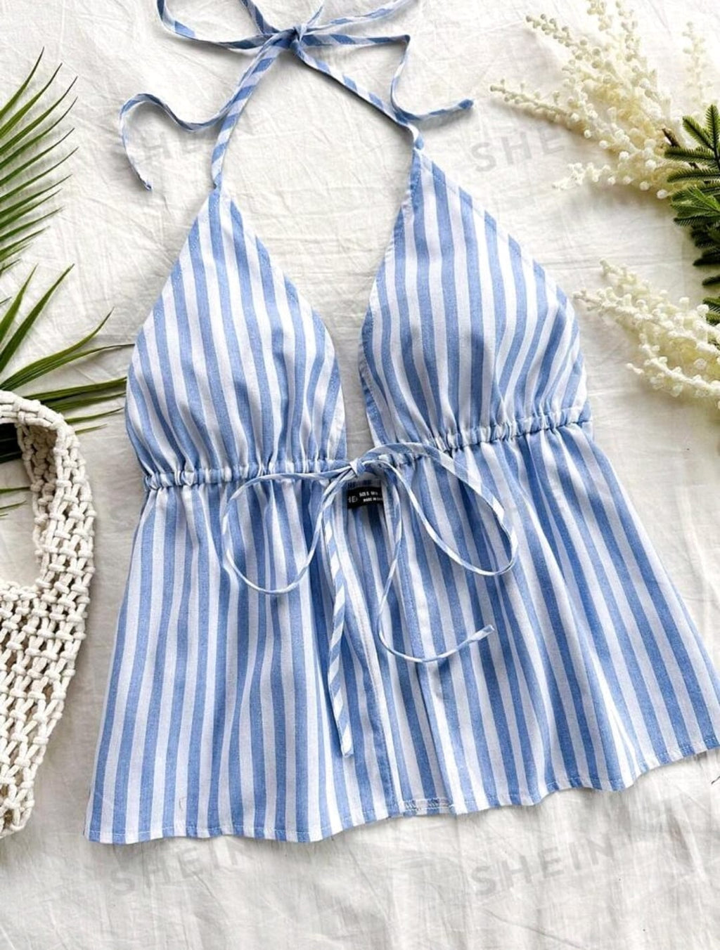 SHEIN WYWH Top de cuello halter de bloque de color a rayas