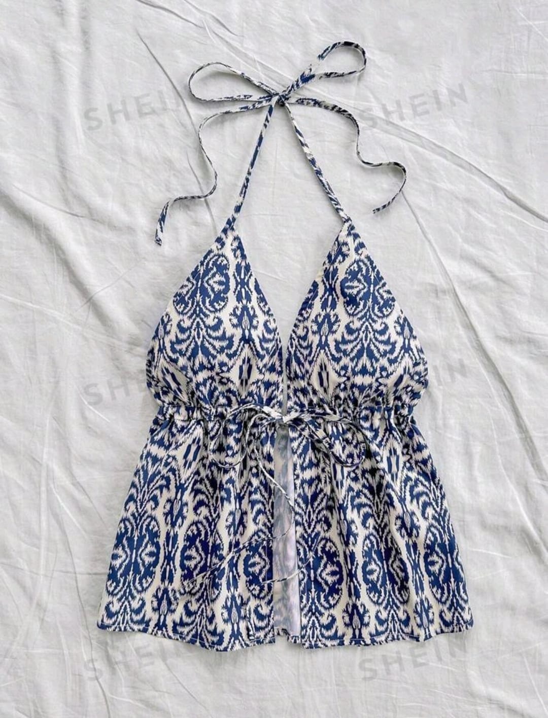 SHEIN WYWH Top sin mangas con cuello en V de línea A con estampado floral