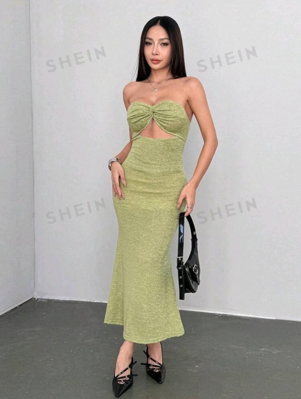 SHEIN PETITE Vestido ajustado y elegante de sirena con bandeau retorcido
