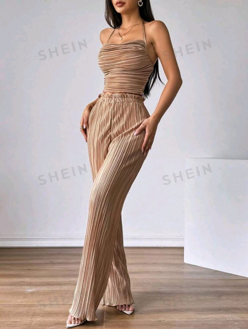 Firerie 2 piezas Conjunto casual top de atar y pantalón