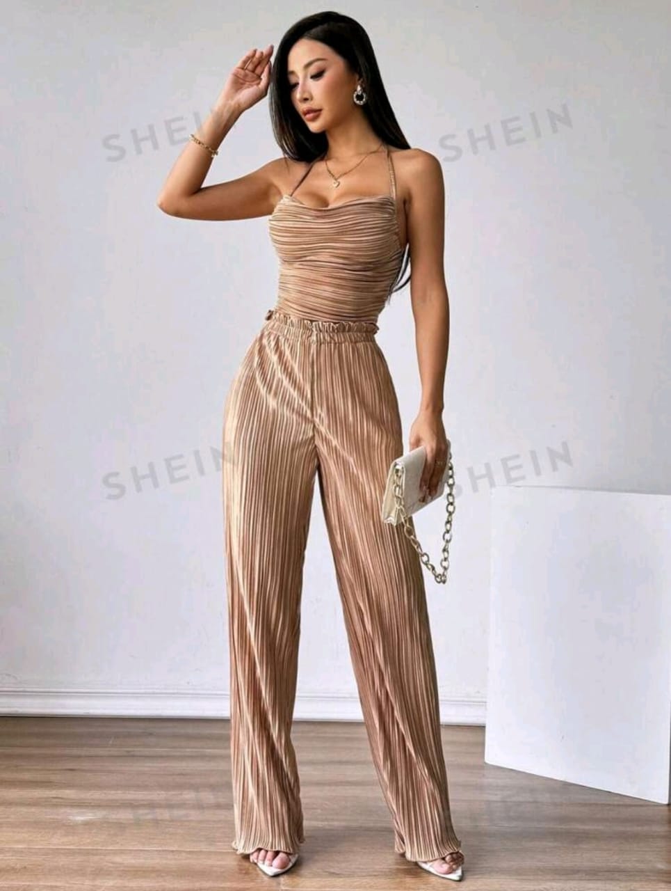 Firerie 2 piezas Conjunto casual top de atar y pantalón
