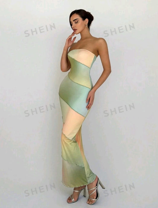 Aloruh Vestido ajustado colorido sin tirantes para mujer
