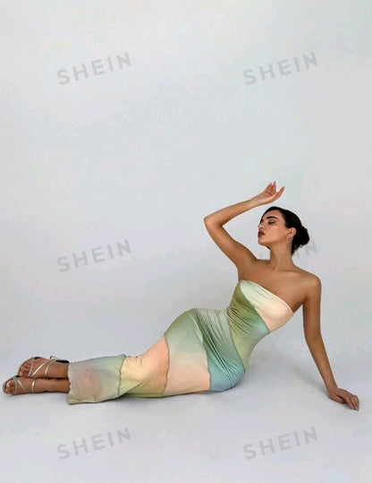 Aloruh Vestido ajustado colorido sin tirantes para mujer