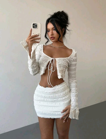 Aloruh Set de 2 piezas con mini falda de encaje