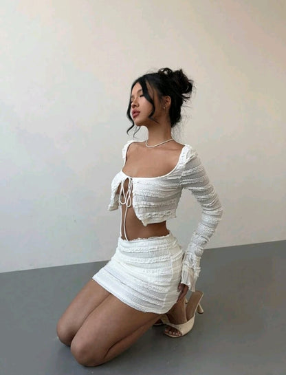 Aloruh Set de 2 piezas con mini falda de encaje