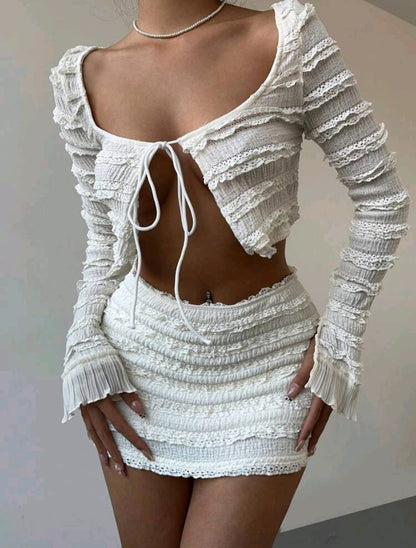 Aloruh Set de 2 piezas con mini falda de encaje
