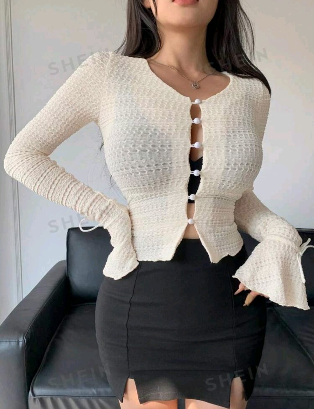 DAZY Camiseta De Manga Acampanada De Color Liso Para Mujer