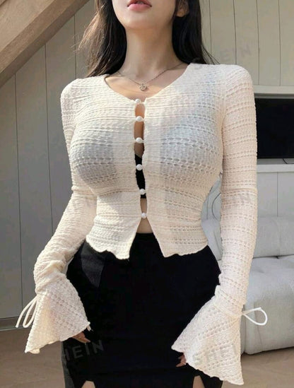 DAZY Camiseta De Manga Acampanada De Color Liso Para Mujer