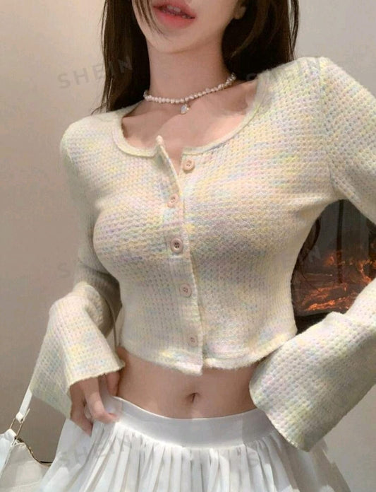 DAZY Camiseta Jersey crop boton