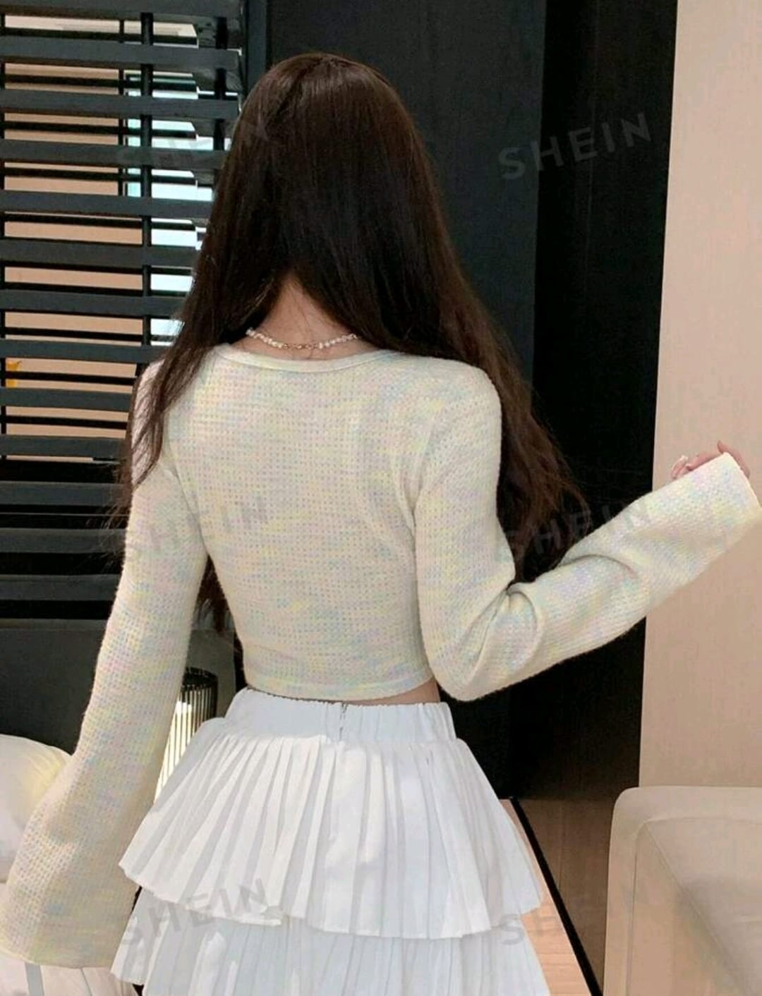 DAZY Camiseta Jersey crop boton