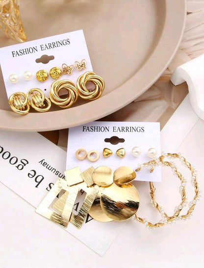 Conjunto de 11 pares de aretes de tachuelas geométricos
