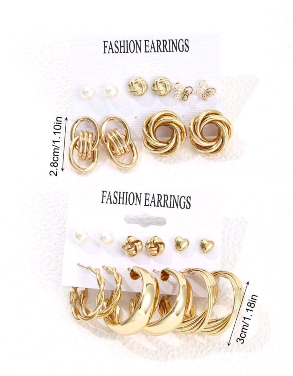 Set de 11 pares de aros de aro anchos con diseños de perlas