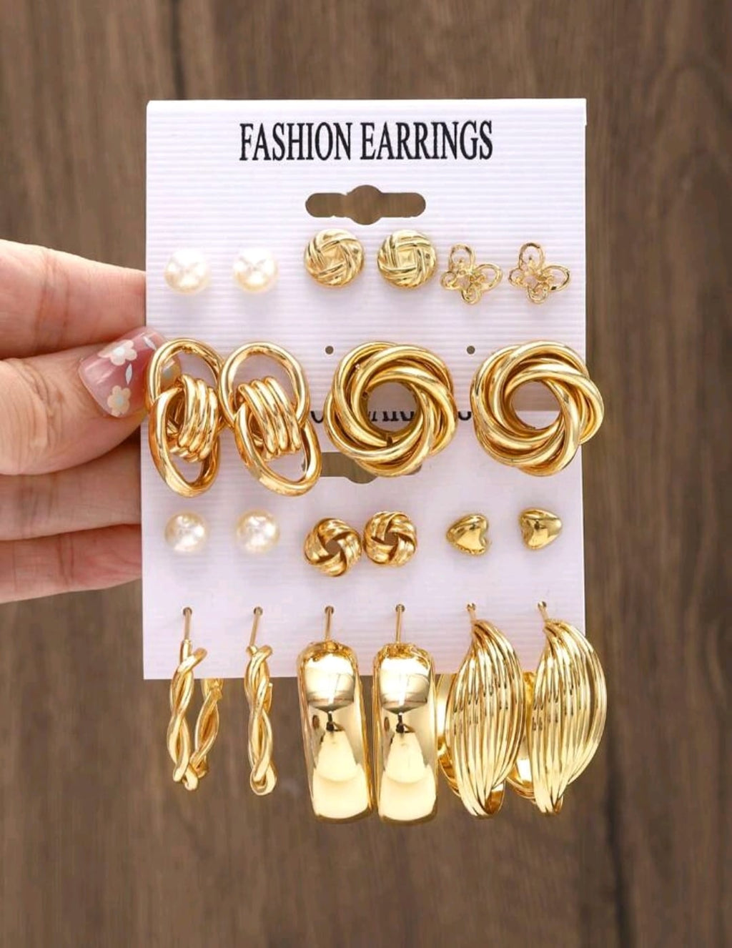 Set de 11 pares de aros de aro anchos con diseños de perlas